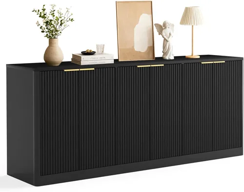 Miniatura 13 de Aparador de buffet acanalado de 59 pulgadas con almacenamiento, credenza grande con 4 puertas, armarios de almacenamiento decorativos de mediados