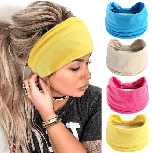 Miniatura 23 de FULZTEY Diademas bohemias para mujer, elegantes diademas con estampado floral, turbante de nudo ancho, elástico, para yoga, correr, entrenamiento