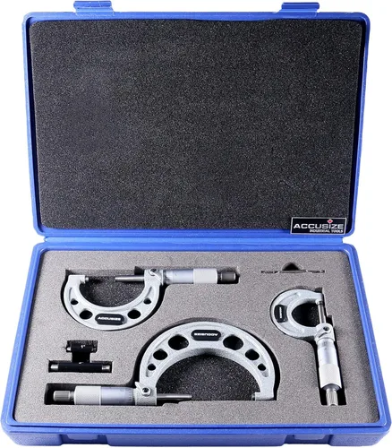 Accusize Industrial Tools 0-3 pulgadas x 0.0001 '' Ultra-Precisión Tipo M Micrometros exteriores con punta de carburo de 3 piezas, EG00-0903