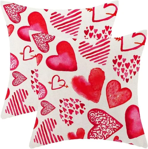 Miniatura 12 de AEIOAE Juego de 2 fundas de almohada de San Valentín de 16 x 16 pulgadas, almohadas de corazón rojo de amor de algodón para decoración del día