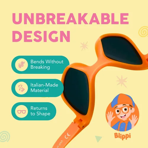 Miniatura 4 de Blippi Gafas de sol espejadas, flexibles, polarizadas, color naranja para niños con lentes espejadas azules