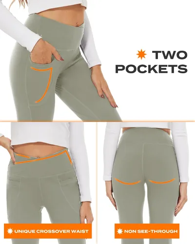 Miniatura 165 de TNNZEET Leggings acampanados negros para mujer, pantalones de yoga cruzados con bolsillos, corte de bota, leggings acampanados