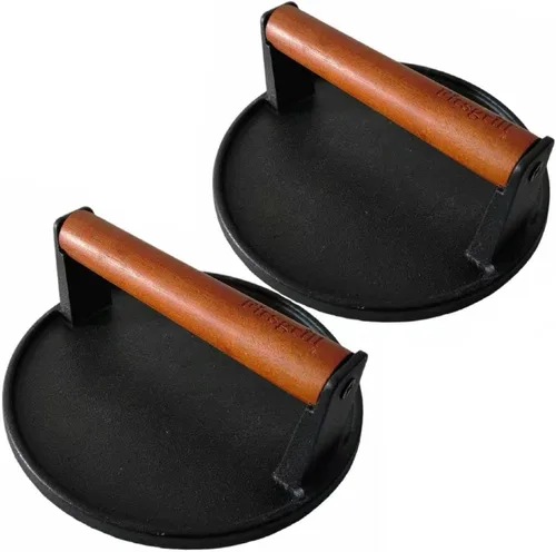 Miniatura 5 de Firsgrill Prensa para parrilla de hierro fundido resistente de 8.3"×4.3" y peso para bistec con mango de madera de agarre cómodo que no se calienta