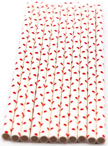 Miniatura 2 de Paquete de 150 pajitas de papel biodegradables con lunares rojos de 4 capas (compostables, no tóxicas, sin BPA)