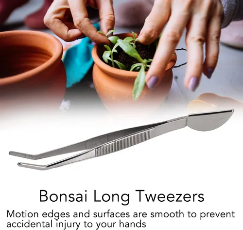 Miniatura 3 de TOPINCN Pinzas para bonsái, pinzas largas de acero inoxidable para plantas con cabeza de espátula de luna, jardín en maceta, aflojamiento de planta