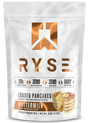 RYSE Proteína Cargada Mezcla para Panqueques y Gofres - Suero de Leche - Desayuno Naturalmente Endulzado con 21g de Proteína, 3g de MCTs y 2g de