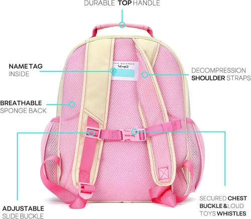 Miniatura 5 de mibasies Mochila para niñas y niños, ideal para niños y niñas, mochila para preescolar jardín de infantes y primaria, beige rosado, Niños-12L US