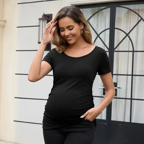 Miniatura 75 de GINKANA Blusas de maternidad de manga corta, diseño floral, fruncido, casual, para mamá, para embarazo