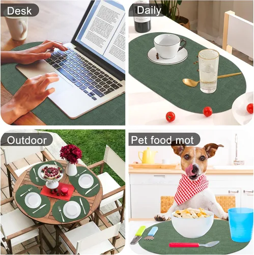 Miniatura 7 de Juego de 6 manteles individuales de piel sintética, resistentes al calor, lavables, para comedor al aire libre, cocina, color verde