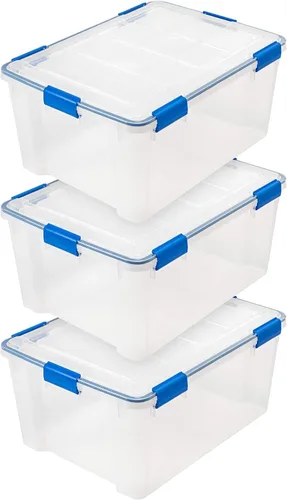 IRIS USA - Contenedor organizador de plástico hermético de 60 cuartos de galón con tapa duradera y sello y hebillas de cierre seguro