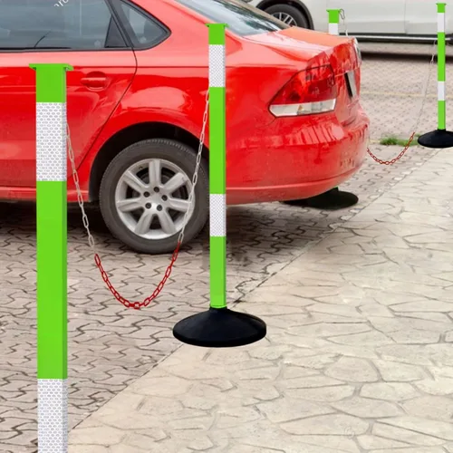 Miniatura 3 de Puesto delineador de tráfico con base ponderada y collares reflectantes, conos de estacionamiento ajustables con cadenas de 4 pies, poste de barrera