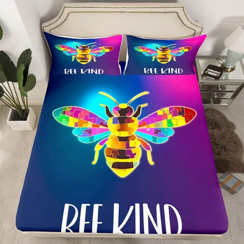 Miniatura 8 de Erosebridal Honey Bee - Juego de sábanas bajeras negras y doradas, tamaño individual, diseño geométrico de panal de abeja para niños y niñas, funda