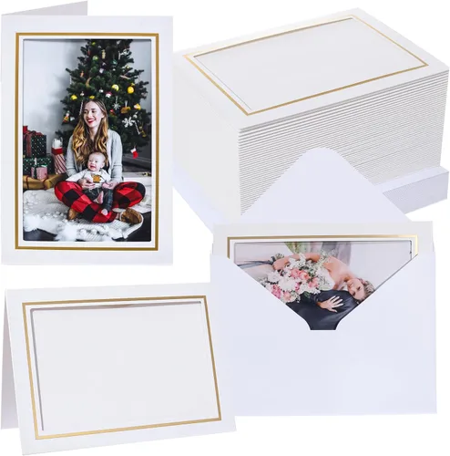 Miniatura 10 de 100 unidades de tarjetas con marco de fotos y sobres de 4x6 pulgadas, tarjetas de papel con notas, tarjetero de fotos para decoraciones de Navidad