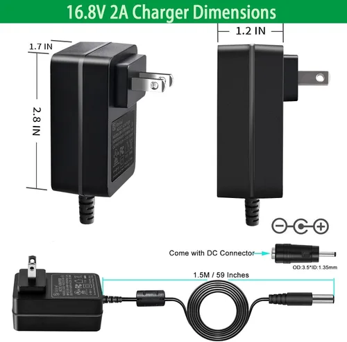 Miniatura 5 de Cargador de batería de pistola de masaje de 16.8V, CC en fuente de alimentación de 16.8 voltios 2A 1A. Compatible con pistola de masaje TheraGun