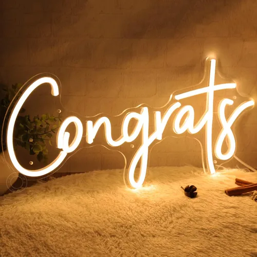 Miniatura 4 de SYLHOME Congrats - Letrero de luz LED de neón para boda, fiesta de cumpleaños, graduación, fondo, decoración de pared, celebración, banquete