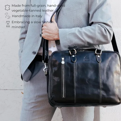 Miniatura 4 de Time Resistance Maletín de cuero para laptop - Bolsa de cuero de grano completo para computadora para hombres y mujeres Cuero
