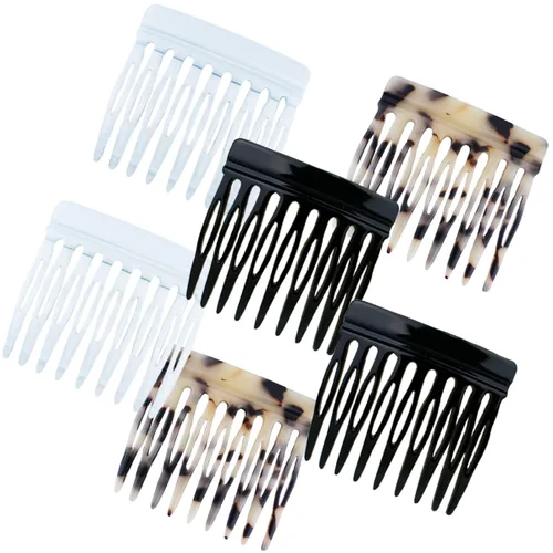 6 peines laterales de cabello francés para mujer, diseño de moño pequeño trenzado, clips de sujeción fuerte para moño (marrón, negro, blanco)
