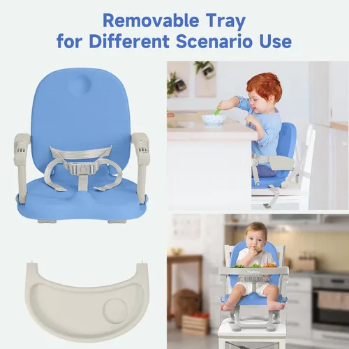 Miniatura 3 de YOLEO Silla alta para bebé, asiento elevador para mesa de comedor, sillas altas plegables con alturas ajustables, asiento elevador de viaje