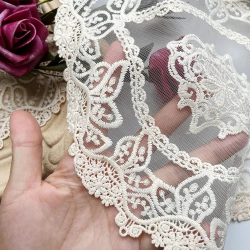 Miniatura 4 de Juego de 2 manteles individuales de encaje de estilo francés beige, ovalados bordados vintage para mesa, exquisito tapete para jarrón y bufanda