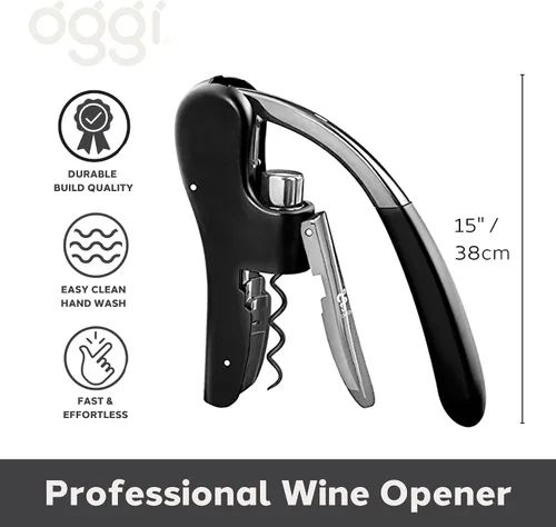 Miniatura 2 de OGGI Sacacorchos Lever Action - Abridor de botellas de vino, sacacorchos manual de mano con bomba de palanca, diseño de pie, gusano antiadherente