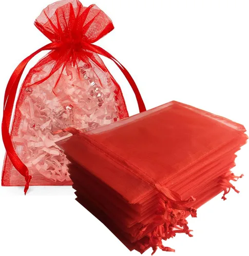 Bolsas de regalo de organza, 50 unidades con cordón de 4 x 6 pulgadas, color rojo para baby shower, cumpleaños de niña, recuerdos de fiesta, boda