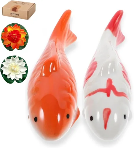 Pez Koi flotante de cerámica 【artesanía de esmalte chino】Decoración de estanque de cerámica flotante de peces falsos Koi Decoración para estanque