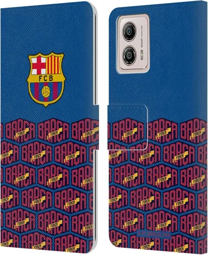 Head Case Designs Officially Licensed FC Barcelona Logo and Pattern Forca Barca Leather Book Wallet Case Cover Compatible with Motorola Moto G53 5G