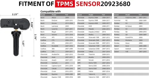 Miniatura 3 de 20923680 315MHz Sensor de neumáticos preprogramado compatible con Chevy Silverado GMC Sierra Cadillac ATS y otros vehículos GM Sistema de monitoreo