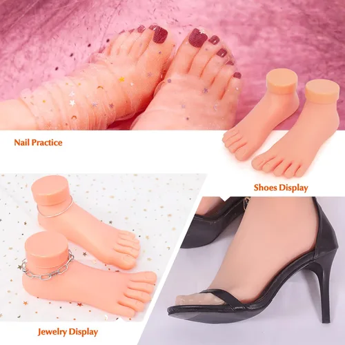 Miniatura 8 de Paquete de 2 puntas de uñas de práctica, herramienta de mano de entrenamiento de arte y 1 par de práctica de pie falso, herramienta de manicura