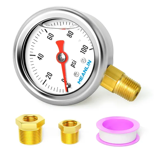 Miniatura 12 de MEANLIN MEASURE 2 unidades de acero inoxidable 015Psi relleno de líquido, medidor de presión relleno de glicerina de 1.5 pulgadas, aire de aceite