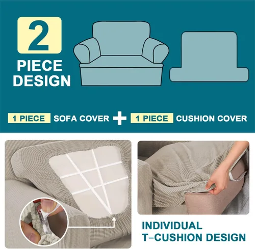 Miniatura 3 de Turquoize Funda para sillón con cojín en forma de T para sala de estar, funda elástica para sofá, funda suave para sillón, fundas de muebles