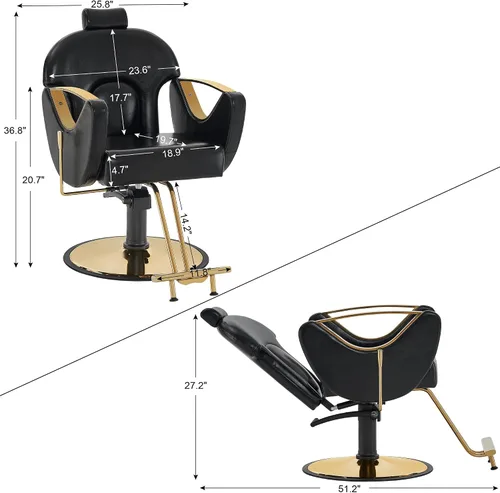Miniatura 2 de BarberPub Silla de peluquero clásica de lujo Bomba hidráulica Recline Beauty Spa Styling Salon para equipo de estilista 9578 (negro)