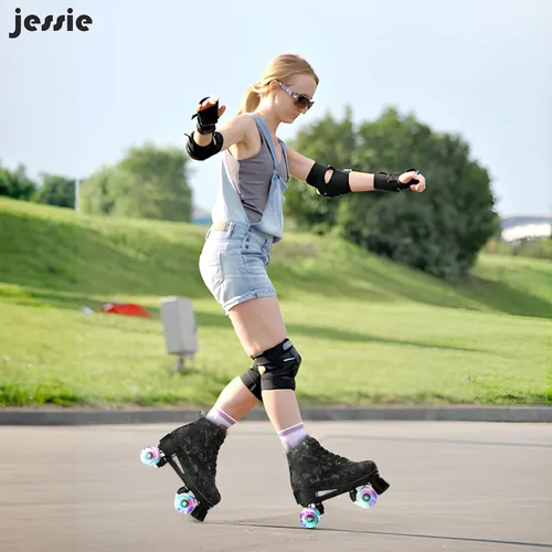 Miniatura 4 de jessie Patines de ruedas para exteriores para mujeres y adultos, con ruedas iluminadas, patines quad negros para hombres, jóvenes, niños y niñas
