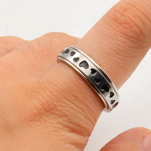 Miniatura 3 de Juego de anillos de acero inoxidable para mujeres y hombres, anillos de ansiedad, luna y estrella, anillo para aliviar la ansiedad y el estrés