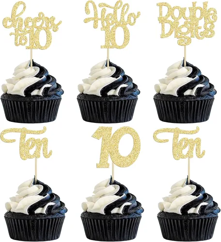 Miniatura 97 de 30 piezas Adornos para pastel de cumpleaños de 6 años, seis brillos, hola 6, púas para cupcakes, felicitaciones a los 6 años, decoraciones