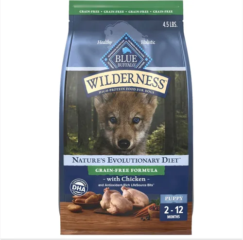 Blue Buffalo Wilderness Puppy - Alimento seco para perros con alto contenido de proteínas con pollo real, sin granos, fabricado en los Estados