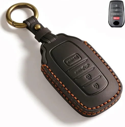 QBUC Funda de Cuero Genuino para Llavero de Toyota Tacoma, Compatible con Toyota Tundra Prius Venza Corolla Crown Sequoia Grand Highlander RAV4