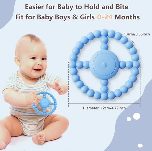 Miniatura 4 de Juguete sensorial vibratorio para masticar, mordedor, juguetes para la dentición para bebés de 6 a 12 de 8 a 18 meses, juguetes sensoriales para Azul