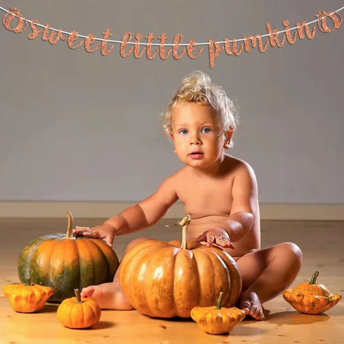 Miniatura 5 de Cartel de calabaza con texto en inglés "Sweet Little Pumpk", con temática de otoño, para baby shower, cumpleaños, Acción de Gracias, decoración