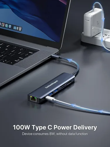 Miniatura 5 de Adaptador multipuerto USB C, DockteckExpand 7 en 1 tipo C Hub con HDMI 4K 60Hz, Ethernet de 1 Gbps, 100 W PD, 2 puertos USB 3.0, ranuras para 7 EN 1