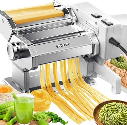 NEWTRY Máquina eléctrica para hacer pasta, prensa de rodillo de masa para hacer fideos con motor desmontable 0.008-0.020 in Grosor de la hoja de