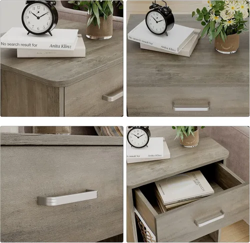 Miniatura 7 de FOTOSOK - Mesita de noche, mesa auxiliar de 2 niveles con cajón y estante de almacenamiento, mesa de noche, mesa auxiliar moderna para dormitorio