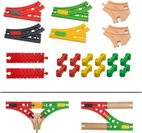 Miniatura 10 de Juego de accesorios de madera para vías de tren, 10 piezas de conectores de tren, compatible con todas las principales marcas de carriles de tren