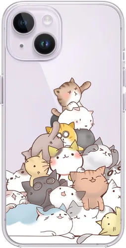 Miniatura 4 de Blingy's Funda para iPhone 14, divertido estilo gato, lindo diseño de animales de dibujos animados, transparente, suave TPU funda protectora
