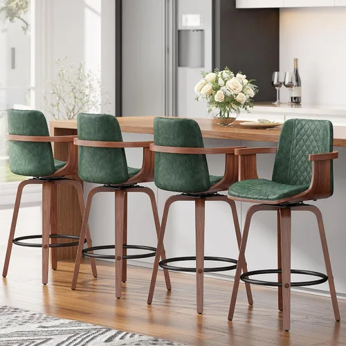 Miniatura 20 de YaFiti - Taburetes de bar giratorios, taburetes de bar tapizados de 26" de altura de mostrador con patas de madera y respaldos, sillas de bar de PU