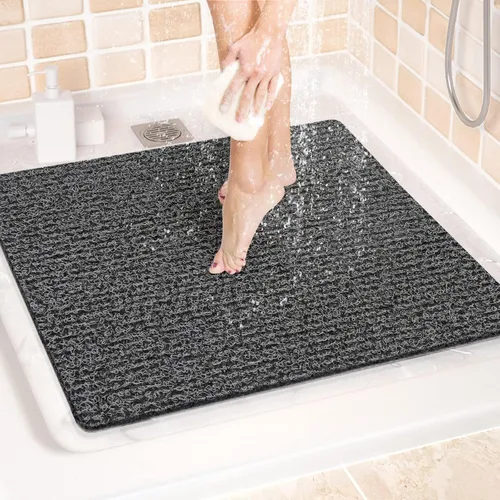 Miniatura 55 de LuxStep - Tapete de ducha, de 24 x 36 pulgadas, tapete de baño antideslizante con drenaje, tapete de baño de cloruro de polivinilo, de secado Gris