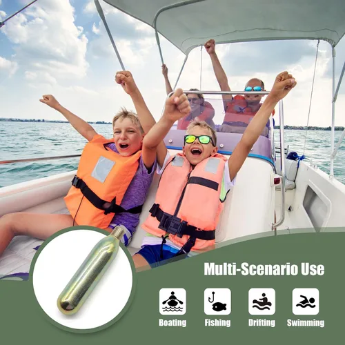 Miniatura 7 de Cartucho de CO2 de 0.85 oz para chaleco salvavidas, kit de reparación de chaleco salvavidas PFD automático/manual, cartucho de metal para cartuchos