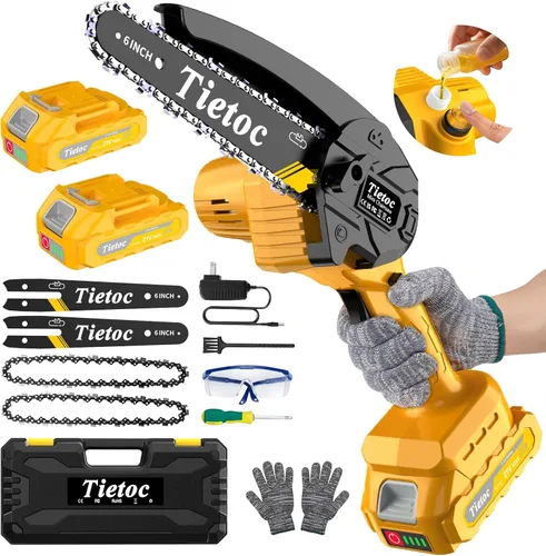 Miniatura 8 de Tietoc Mini Motosierra Inalámbrica de 6 Pulgadas, Sierra Eléctrica Portátil y Ligera, Kit de Motosierra de Poda con Batería para Hogar y Jardín
