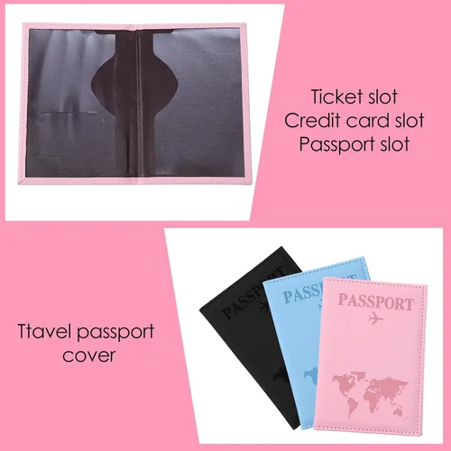 Miniatura 4 de Nogeqi Funda para pasaporte para mujeres y hombres, con bloqueo Rfid con tarjetero para tarjetas de crédito, billete aéreo, 3