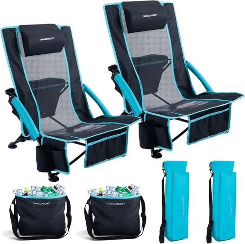 Miniatura 9 de CHANGE MOORE Silla de playa baja con bolsa enfriadora 2 en 1, 1 paquete soporta hasta 300 libras, sillas de playa plegables para adultos con soporte